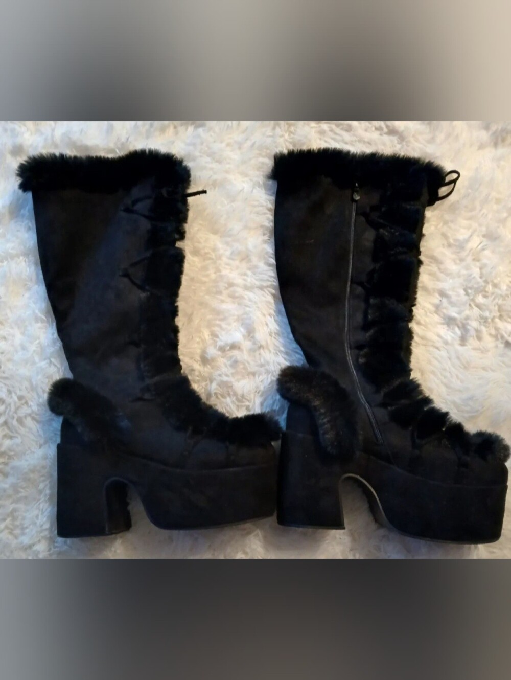 Black Faux Fur Platform Boots